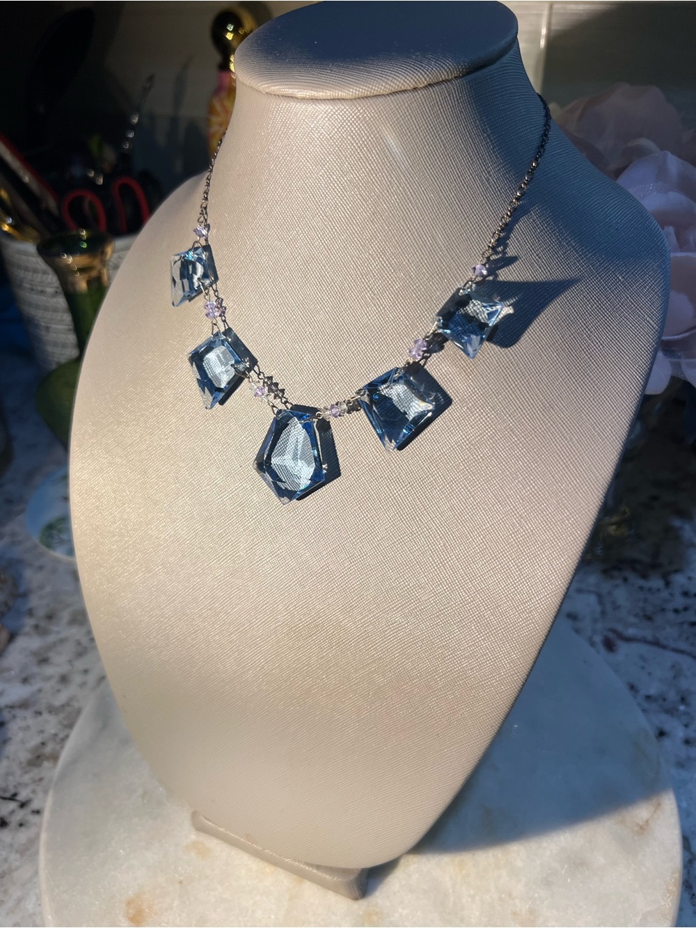 Hard to Find Vintage Blue Crystal Statement Necklace - exceptional condition